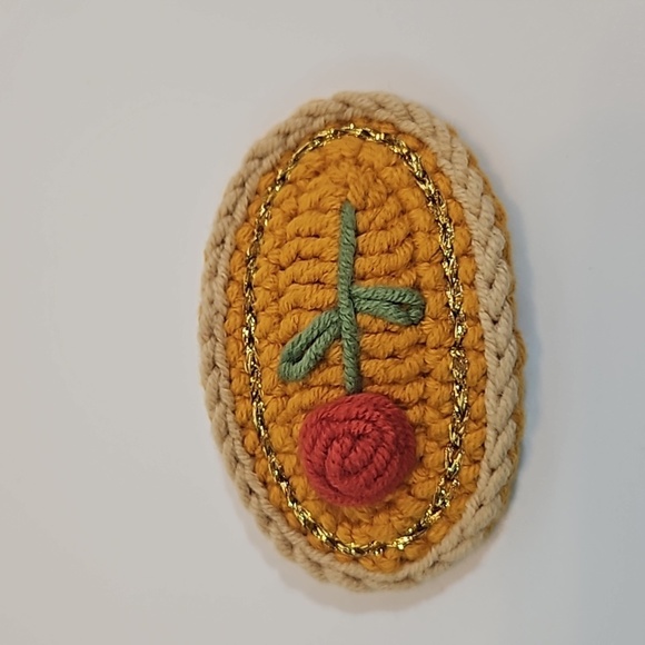 Hand Crafted Hand Knit Crochet  Hair Clip Red Rose embroidered Snap Clip 2.5" - Picture 6 of 17